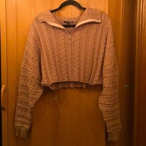 Fashion Nova Cropped Sweater in Taupe (Size Small)